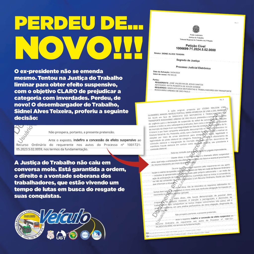 TRT de São Paulo nega pedido de liminar de ex-presidente do SMTRUSP